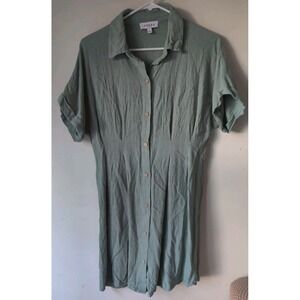 Gilli Women's Half Cuff Sleeve Button Down Knee Length Dress Olive Green Size M‎
